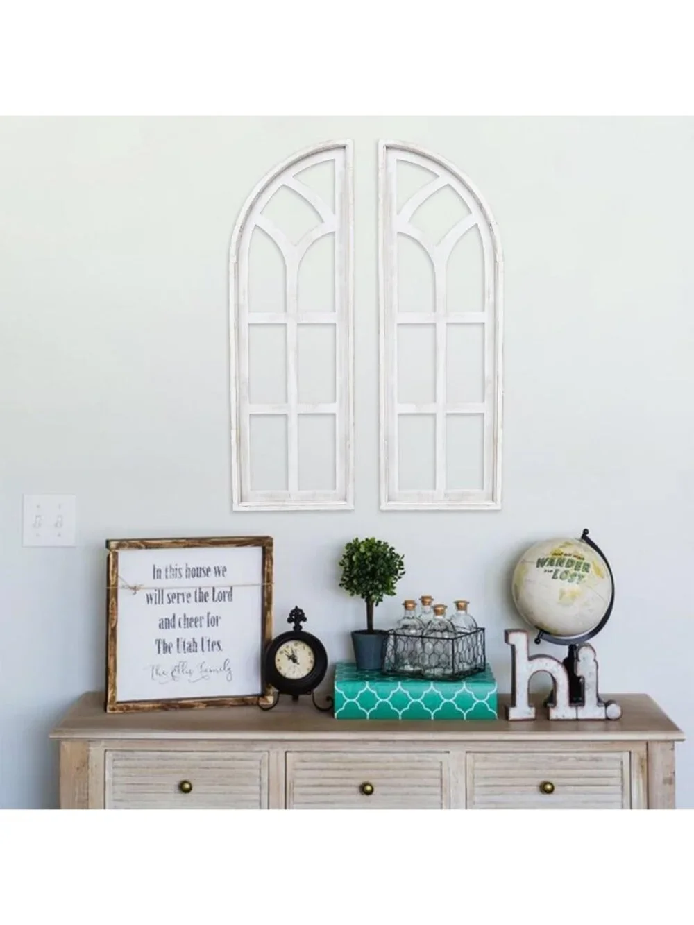 Set of 2 Large Cathedral Arch Window Frame Wall Decor - Rustic Wood Art